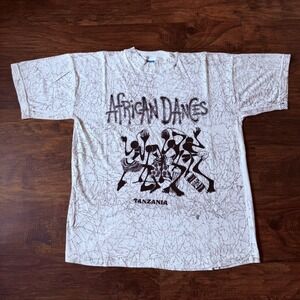 Vintage African‎ Dances Tanzania T Shirt AOP Graphic Print Travel Large